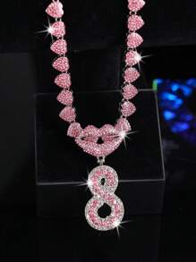 CVNANA قلادة سلسلة مربوطة مزخرفة مليئة بالألماس للرجال والنساء، قلادة حرف الهيب هوب لشفة الشفاه المزخرفة، هدية مجوهرات للفتيات.