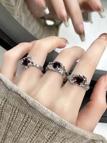 3pcs/set Rhinestone Decor Ring - Multicolor - View 4