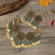1PC Thời Trang Vintage Nhiều Lớp Rỗng Hình Học Đồng Xu Tua Rua Vòng Cổ, Bao Gồm 2 Bông Tai Dành Cho Nữ - Loại bướm - Xem 15
