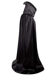 1 pieza Capa negra con capucha para adultos en Halloween, capa de disfraz de una sola capa para bruja, vampiro, demonio, adecuada para varios festivales, fiestas, actuaciones, decoraciones, tela de satén, longitud total 1,7 metros Capa negra