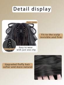 Female Ponytail Hairpiece Long Curly Hair Clip-On High Ponytail Realistic Hair Web Celebrity Sweet Bowknot Low Braided Ponytail Hair Extension - Black Brown - View 5
