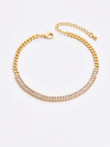 An Exquisite Metal Textured Rectangular Anklet With Rice Grain Pattern, Suitable For Women To Wear On Vacation, Date Or Daily - Yellow Gold - View 2