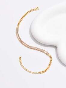 An Exquisite Metal Textured Rectangular Anklet With Rice Grain Pattern, Suitable For Women To Wear On Vacation, Date Or Daily - Yellow Gold - View 3