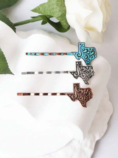 1個復古幾何形狀髮夾，鑲嵌有綠松石