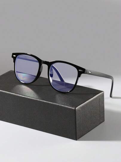 1pair Classic Square Shape Back To School Black Eyeglasses With For Men, Transparent Lenses To Protect Eyes From Computer, TV, Gaming And Smartphone Fatigue Glasses Accessories