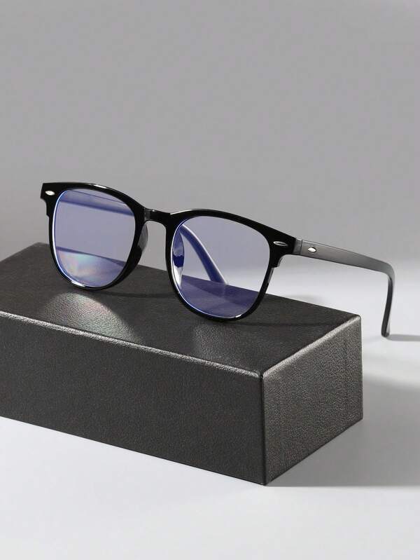 1 par de gafas clásicas de forma cuadrada negras para volver al colegio para hombres, con lentes transparentes para proteger los ojos de la fatiga por el uso de computadora, TV, videojuegos y teléfono inteligente