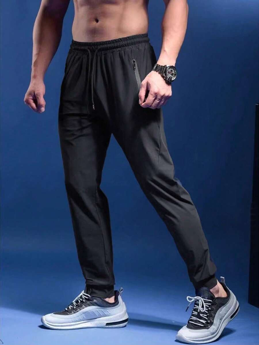 Men Outdoor Climbing Pants Fitness Workout Long Trousers - Black - View 1