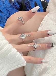 3pcs/set Rhinestone Decor Ring - Multicolor - View 3