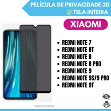 Película de Vidro de Privacidade Para Xiaomi Redmi Note 7 / Redmi Note 8 / Redmi Note 8T / Redmi Note 8 Pro / Redmi Note 9 / Redmi Note 9s/ Redmi Note 9 Pro / Redmi Note 9T / Película 3D Protetor de Tela Inteira. - Preto - Visão 1