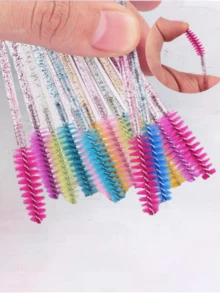 Kit Escovinhas Glitter + Fita Transpore, Extensão De Cílios Sobrancelha Brilho Cores Sortida C/50 - Damasco - Visão 6