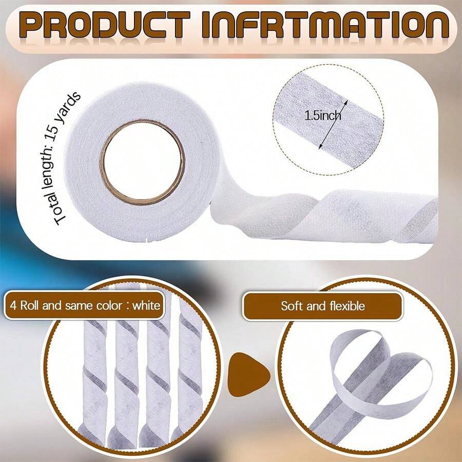 4 Rolls Fusible Batting Tape For Quilting White Seam Tape Fusible Sheer