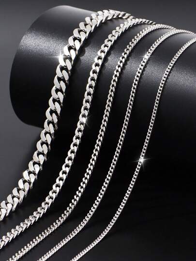 One All-Match Style S925 Pure Silver Material Simple Naked Necklace Chain For Men, Hip-Hop Sweater Chain, Collarbone Chain, C-Shape Side Chain Father