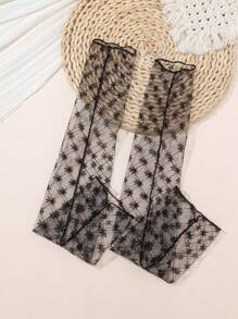 1 Pair Small Flower Mesh Sheer Long Sleeve Arm Cover Bow - Black - View 4