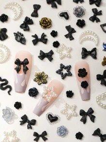 100pcs Y2K Hypoallergenic Pearl Mixed Design Nail Rhinestones 3D Acrylic Butterfly Heart Flower Multi-Model Rhinestone Nail Art Decoration Pendant Kawaii Accessories Pink Black And White Bow Tie Heart Shaped Nail Art Parts Various Shapes For Luxury Nail Art, Crafts And Jewelry Accessories Rhinestone Ornaments DIY Accessories Nail Supplies Nail Charms Nail Gems