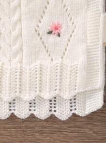 女婴无袖花朵刺绣针织镂空开衫 - 米色 - 查看 5