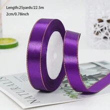 25碼雙面金邊緞帶，0.6/1/1.5/2.5/4cm五種尺寸多色禮品包裝材料緞帶，非常適合禮物包裝，藝術和工藝，頭飾，婚禮和派對裝飾 - 紫色 - 查看 4
