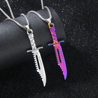 Vintage And Cool Metal Model Sword Stainless Steel Necklace, Colorful Knife Sweater Chain