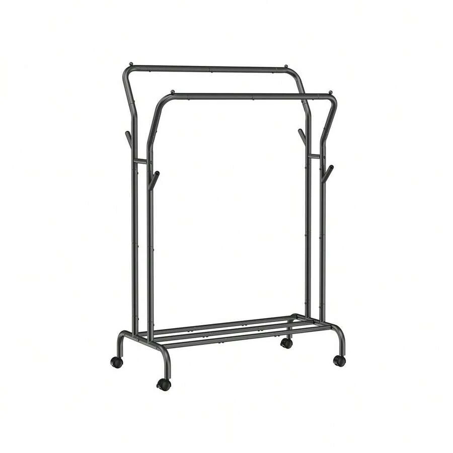 Clothes Rack, DoubleRod Clothing Rack With Wheels, HeavyDuty Metal