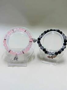 2 Pcs Of Spider + Bat Pendant Fashion All-Match Magnetic Attractive Pendant Beaded Elastic Adjustable Couple Bracelets