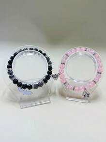 2 Pcs Of Spider + Bat Pendant Fashion All-Match Magnetic Attractive Pendant Beaded Elastic Adjustable Couple Bracelets
