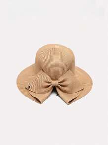 1pc Women Straw Hat With Bowknot & Wide Brim For Spring/Summer Beach Outings, Outdoor New Fashion Sun Protection Hat