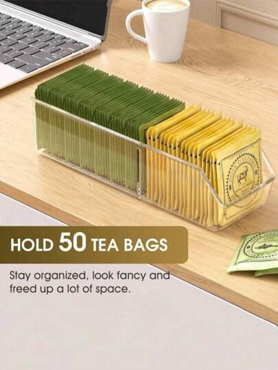 DEFINICE 1pc Tea Bag Organizer Tea Bag Storage Tea Bag Holder Tea Box Clear Storage Bins For Sugar Packet, Coffee, Condiment, Spice Pouches In Kitchen, Cabinet, Countertop, Pantry