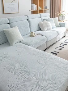 1pc Elastic Thicken Sofa Cushion Cover, Four Seasons General Modern Minimalist Sofa Cover With Full Coverage, Dust-Proof And Stain Resistant Sofa Mat, Machine Washable And Water Washable, Suitable For Living Room L-Shaped Sofa And 1234 Seats - Baby Blue - View 5