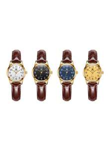 OLEVS. OLEVS Women's Business Dress Watches For Ladies Female Brown Leather Strap Small Face Dress Analog Quartz Wrist Watch With Calendar Day Date Waterproof Luminous Gift Classic Casual Retro Band - 藍色 - 查看 10
