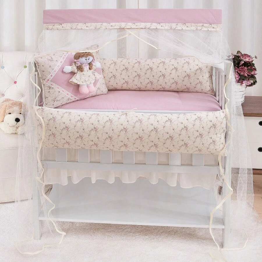 KIT PARA MINI-BERÇO 10 PEÇAS MENINA BONEQUINHA - Rosa Bebê - Visão 1