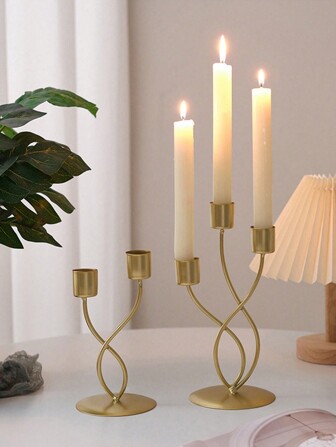 1入組金色北歐風格輕奢燭台，復古燭光晚餐道具，簡約浪漫家庭桌面裝飾