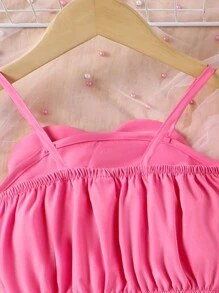 Conjunto de top de tirantes y pantalones a la moda con flores 3D para niñas jóvenes, 2 piezas para el verano