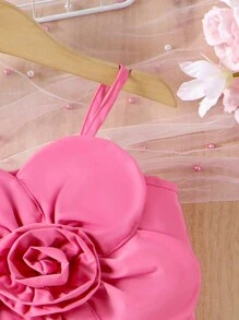 Conjunto de top de tirantes y pantalones a la moda con flores 3D para niñas jóvenes, 2 piezas para el verano