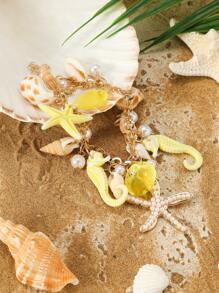 1pc Beach Ocean Necklace Metal Gold Color Pearl Shell Starfish Anklet For Women Anklet For Beach Casual Travel Vacation Sea Star Anklet - White - View 9