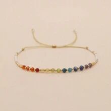 1pc Boho Style Summer Bracelet With Semi-Precious Stones, Colorful Glass Beads, Adjustable, Handmade, Great Gift For Women