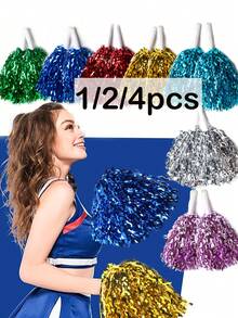 Juegos de 1/2/4 pompones de porristas en colores metálicos para porristas, equipo de baile, ejercicio de porristas, coloridos, pompones para animar con mango de batón, flor de animación con dedos para deportes de espíritu de equipo de adultos, baile de fiesta con bola de flores para el partido de fútbol y baloncesto, evento deportivo - Multicolor - Ver 1