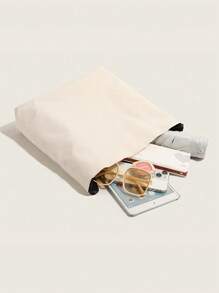 New Fashionable Canvas Simple Design Bow Tie Large Capacity Shoulder Tote Bag With Texture, Shoulder Bag For School Valentines - Beige - View 4