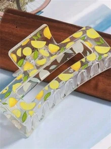 1pc Lemon Patterned Transparent Flower Claw Clip Hair Accessory For Women And Girls Hair Jaw Clip - Multicolor - View 12