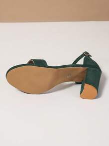 女士时尚踝带高跟凉鞋，圆头露趾，夏季优雅绿色粗跟，适合派对、婚礼、工作 - 墨綠色 - 查看 6