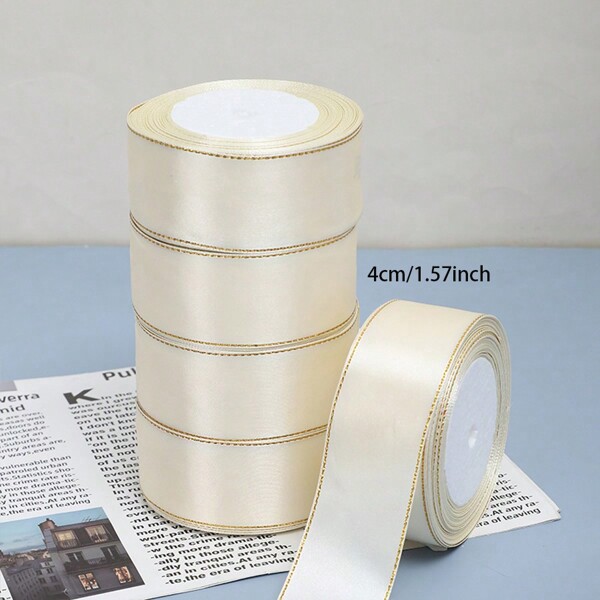 25 Meter Doppelseitiges Gold-Kantensatinband 0,6/1/1,5/2,5/4 cm Variety Pack Geschenkverpackungsband Kopfschmuck Zubehör Bekleidungsmaterialband, geeignet für Geschenkverpackungen, Handwerksarbeiten, Haar Bögen, Hochzeitsfeiern und Dekorationen.