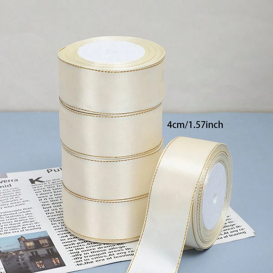 25碼雙金邊緣緞帶0.6/1/1.5/2.5/4cm多款禮品包裝緞帶頭飾配件衣料緞帶,可用於禮物包裝、手工藝品、髮箍、婚禮派對及裝飾。 - 米色 - 查看 1