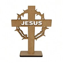 cruz de madera para comunion o bautizo centro mesa 25cm crucifijo recuerdo mi bautizo - Beis - Ver 3