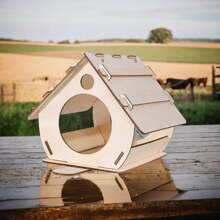 Wiszący drewniany karmnik dla ptaków, montaż DIY dekoracja ogrodowa taca do karmienia, domek dla ptaków, klatka dla ptaków. - Biały - Zobacz 3