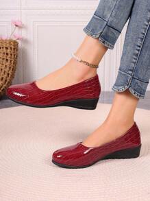 Zapatos de mujer de moda, bailarinas planas de unicolor, con suela suave y ligera, de bajo empeine, tipo mocasín, de tacón bajo casual - Rojo violeta - Ver 4