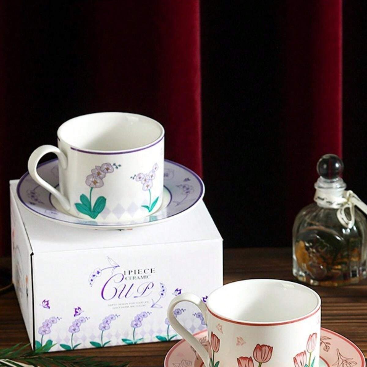 A Set Of 250ML Bellflower Coffee Cup, French Style Retro Ceramic Cup ...
