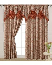 Luxury Fancy Jacquard Design Room Darkening Curtain Panel With Attached Waterfall Valance, 54 By 84-Inch Solid Plain Colors Rod Pocket Modern Semi Blackout For Living Room Bedroom And Dining Room - 磚 - 查看 1