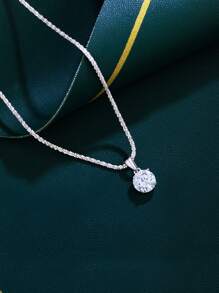 1pc 925 Sterling Silver Top Shiny 5A Cubic Zirconia Round Drop Chain Pendant Necklace For Women, Fine Jewelry Accessories, Wedding/Bridal Gifts - White - View 5