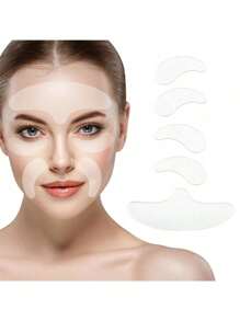 5/16片装可重复使用硅胶面部提拉贴 - 光滑硅胶贴片，适用于额头、眼角、颈部肌肤，有助于抚平细纹，适合睡眠、运动和瑜伽时使用，轻薄透气，佩戴舒适不产生皱纹 - 白色 - 查看 1