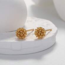 1 Pair Of Simple Hollowed-Out Flower Design Fashion Stud Earrings, Suitable For Ladies' Daily Wear (Made Of Copper), Women's Fashionable Niche Popular Jewelry Earrings - Yellow Gold - View 18