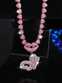 CVNANA قلادة سلسلة مربوطة مزخرفة مليئة بالألماس للرجال والنساء، قلادة حرف الهيب هوب لشفة الشفاه المزخرفة، هدية مجوهرات للفتيات.