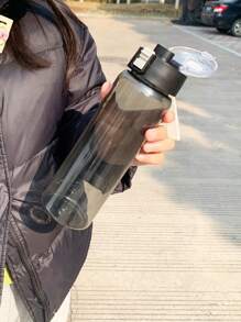 1pc Portable Sports Fitness  Large Capacity Transparent Cup Outdoor Travel Office Essential Water Bottle - Grey - View 2